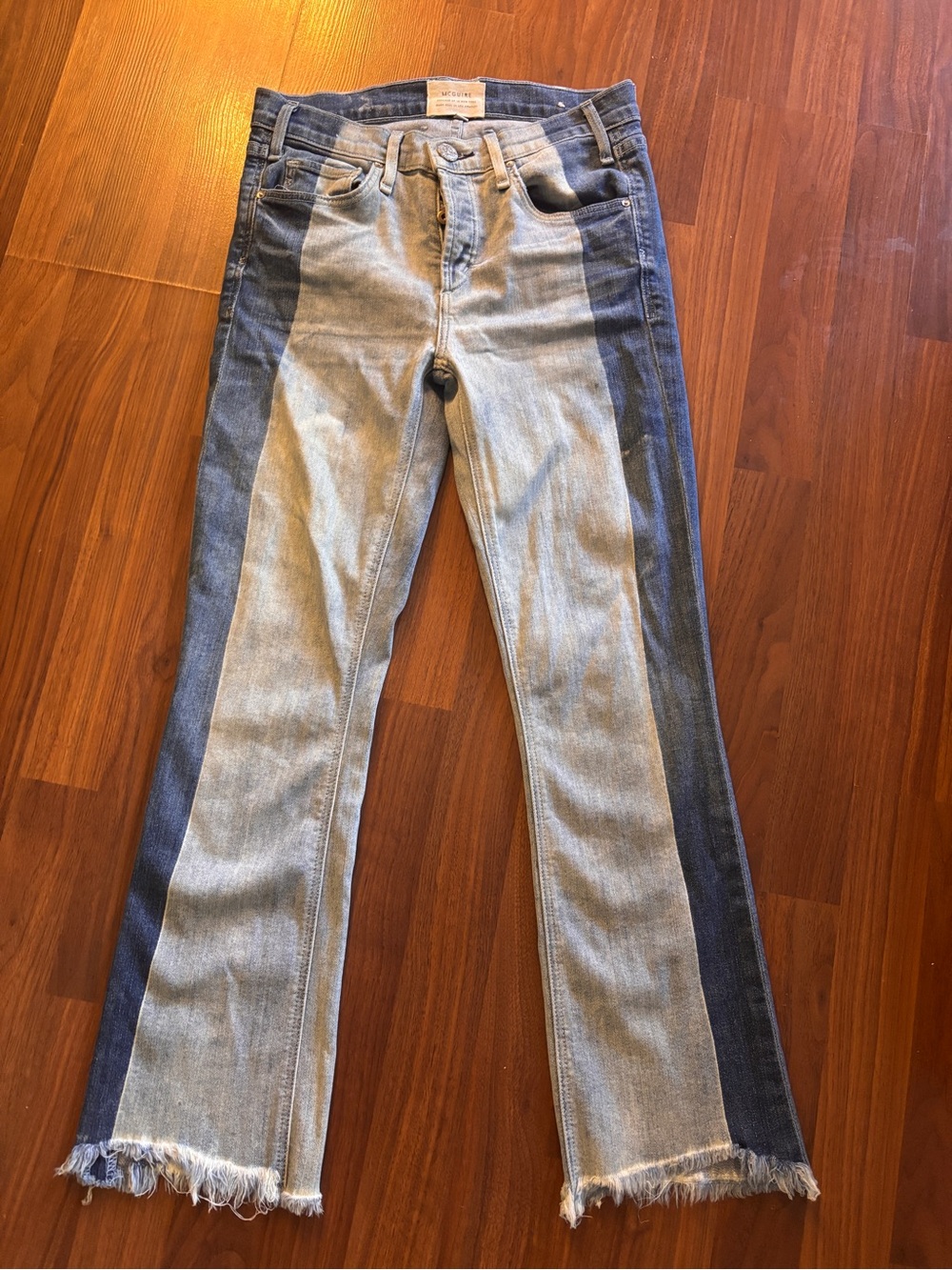 McGuire Two-Tone Blue Wide-Leg Jeans with Frayed Hem